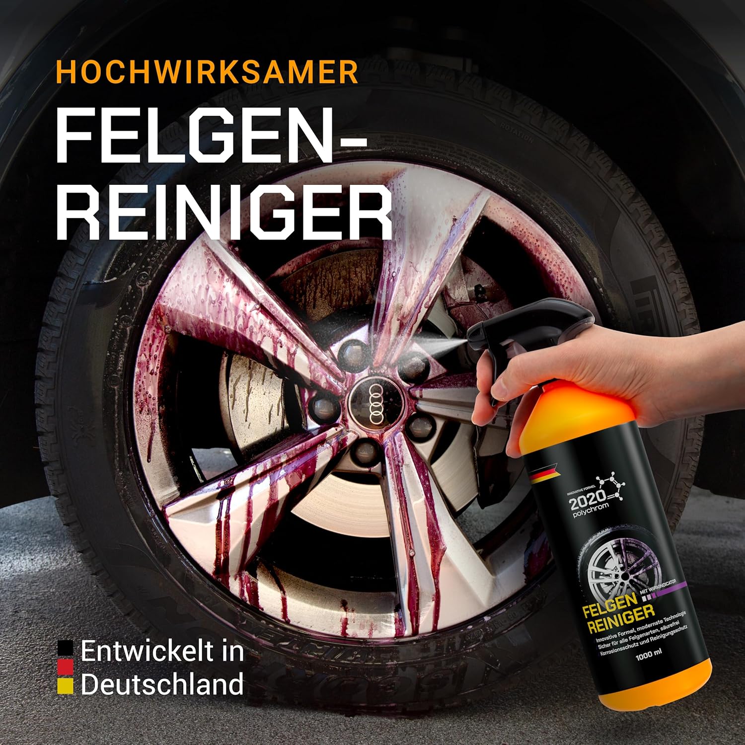 2020 Polychrom Felgenreiniger – Säurefrei, Mit Wirkindikator, Schutz vor Bremsstaub, Korrosionsschutz – Für Aluminium-, Chrom- und Stahlfelgen (1 Liter) – Bild 7