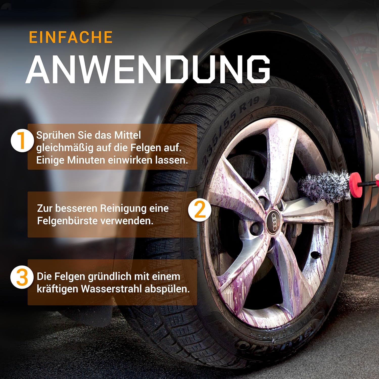 2020 Polychrom Felgenreiniger 500 ml – Säurefrei, Mit Wirkindikator, Schutz vor Bremsstaub, Korrosionsschutz – Für Aluminium-, Chrom- und Stahlfelgen – Bild 4